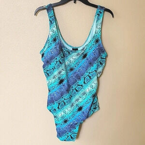 Catalina Blue Teal Snakeskin Print One Piece Swimsuit - Size 3X